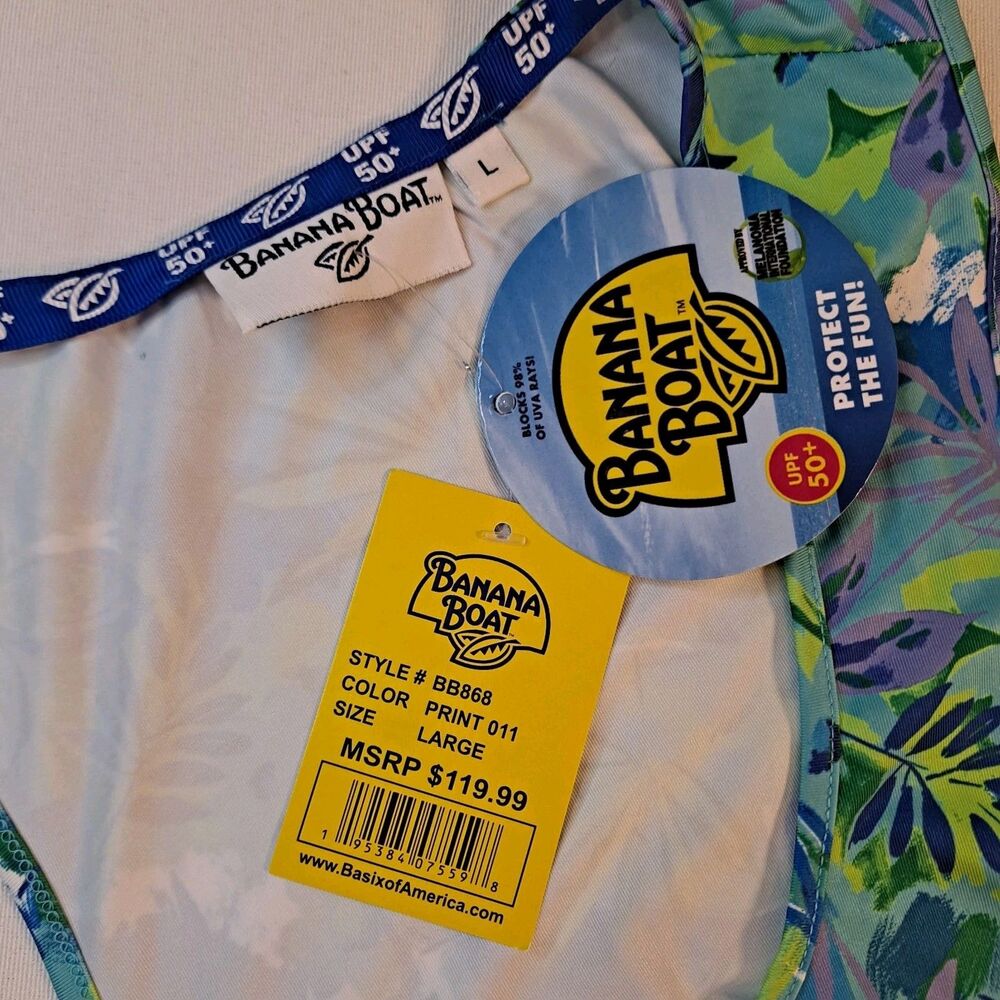 Banana Boat Women's Maxi Dress Size L Tropical Cruise Vacation UPF 50+ Ruched - Picture 4 of 8
